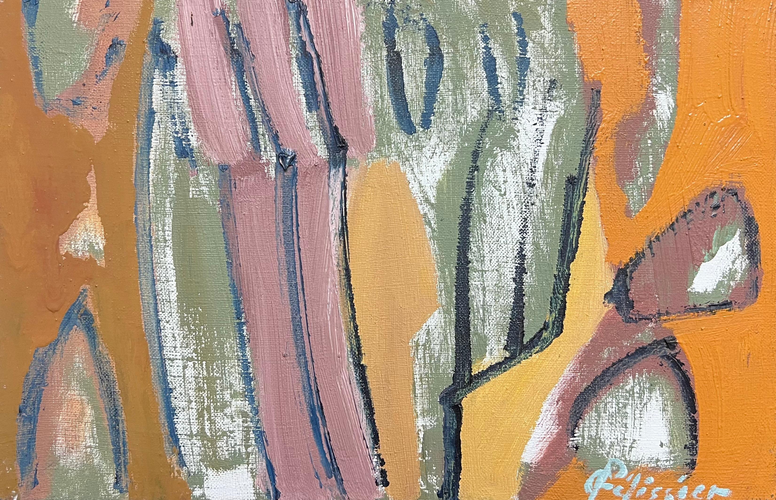Abstract Painting di Gilbert Pelissier - Pittura ad olio firmata da un espressionista di vibrante astrazione francese del XX secolo
