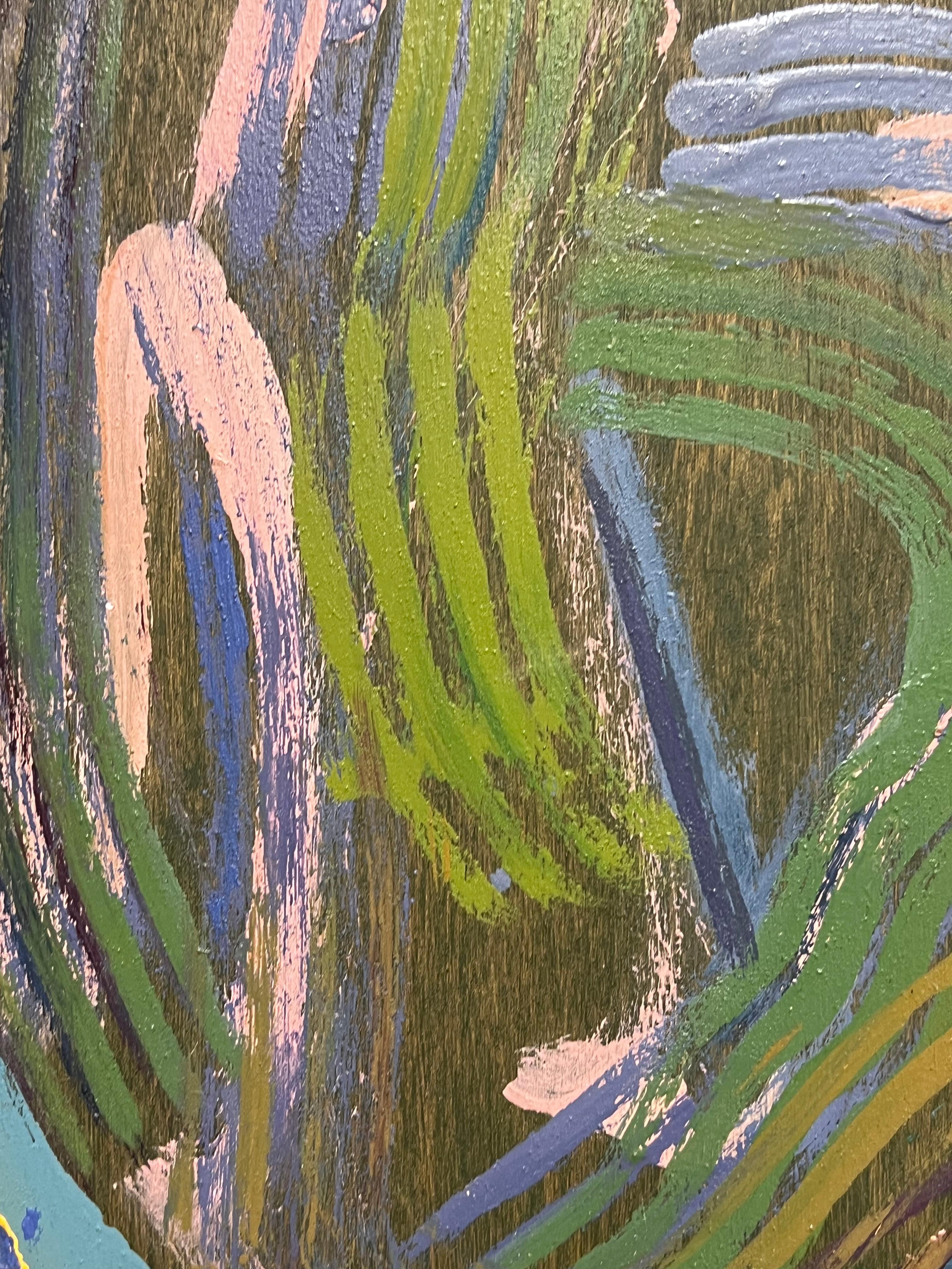 Composition expressionniste abstraite 
signé par Gilbert Pelissier (français né en 1924)
peinture sur panneau, non encadrée
daté de 97
taille du tableau : 14 x 10 pouces
état : très bon dans l'ensemble, quelques petites éraflures de surface dues au