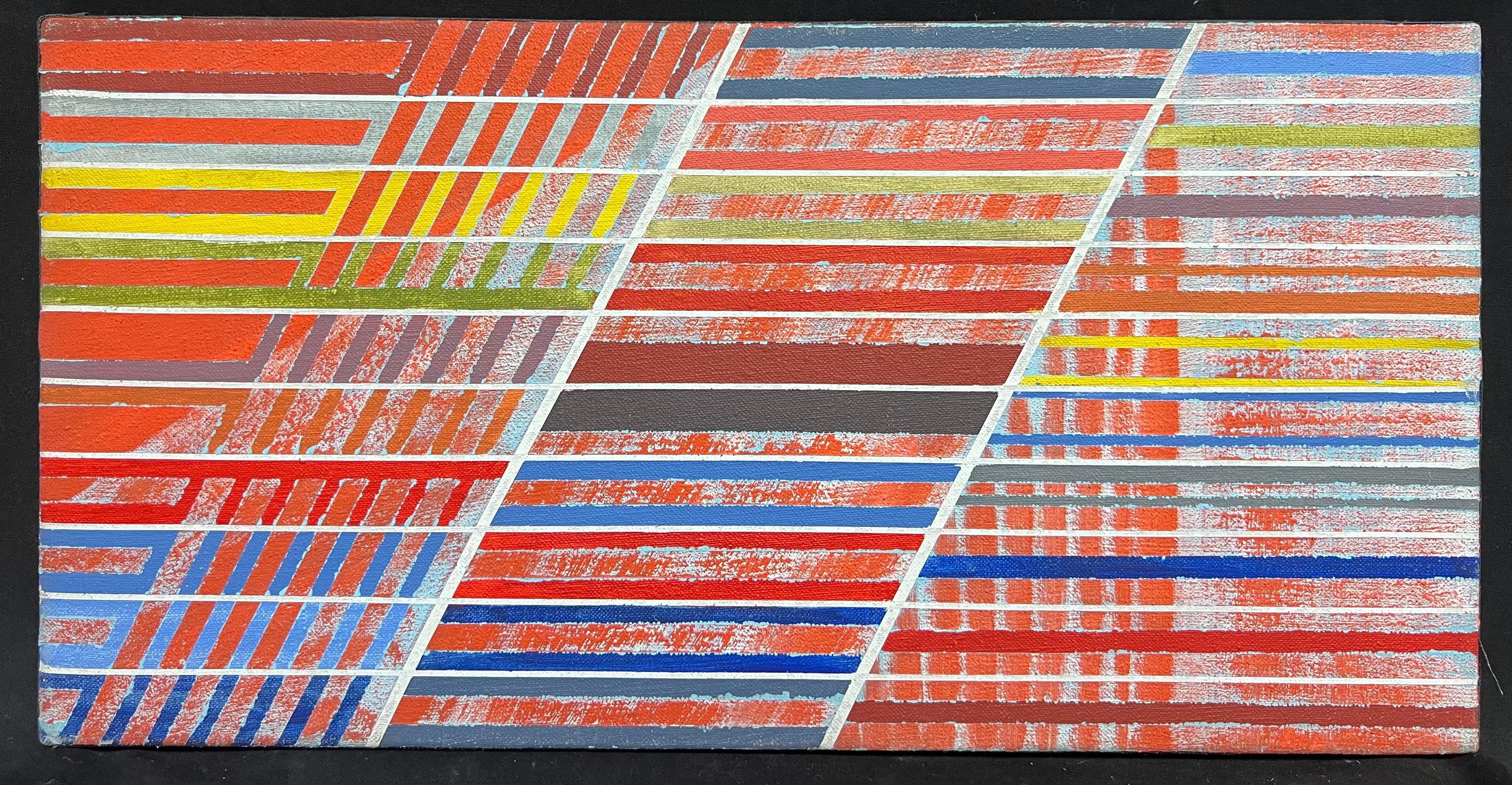 Francese del XX secolo Vibrante geometrico astratto a strisce multicolori - Painting di Gilbert Pelissier