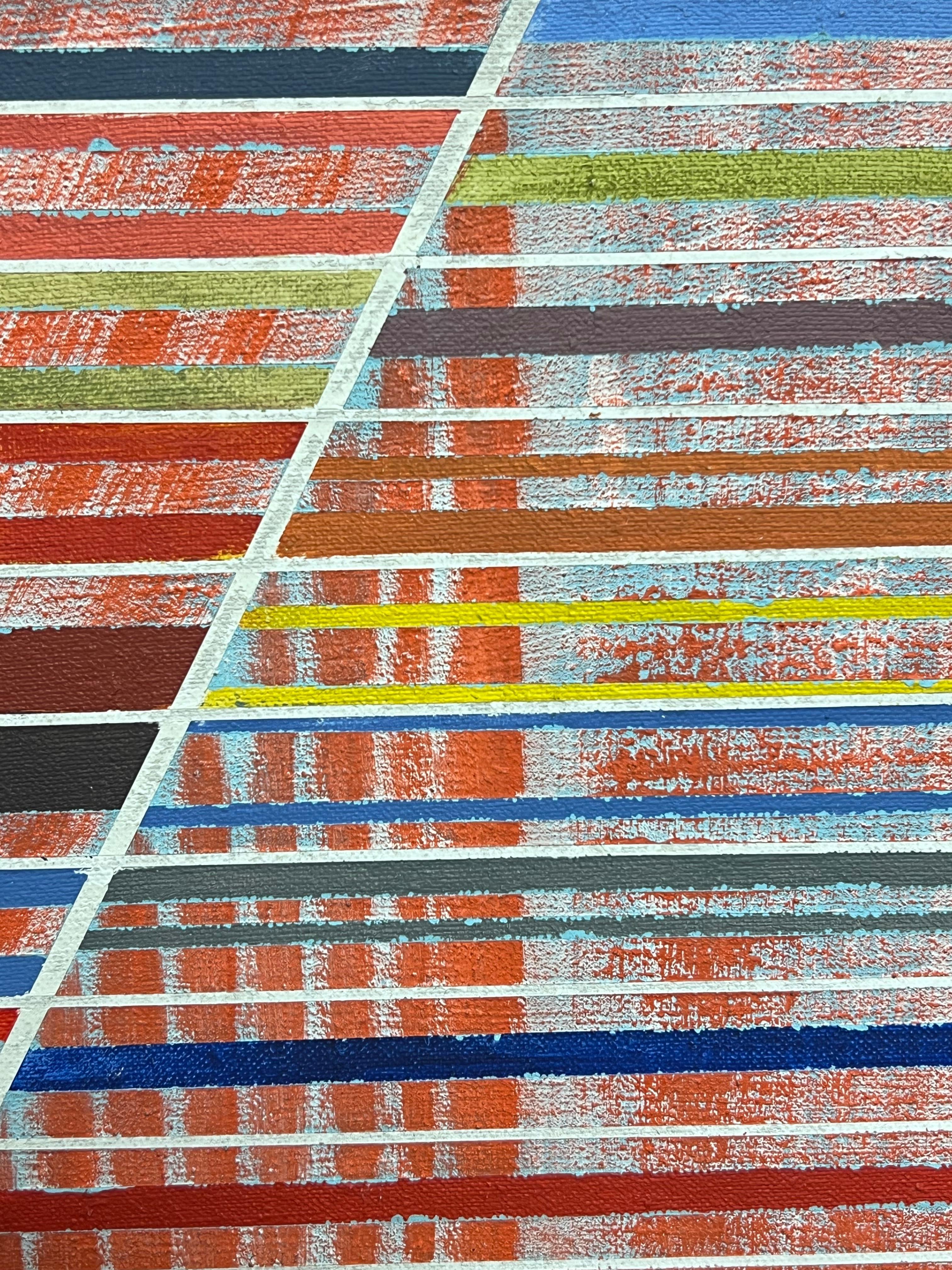 Francese del XX secolo Vibrante geometrico astratto a strisce multicolori - Painting Espressionismo astratto di Gilbert Pelissier
