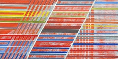 Francese del XX secolo Vibrante geometrico astratto a strisce multicolori