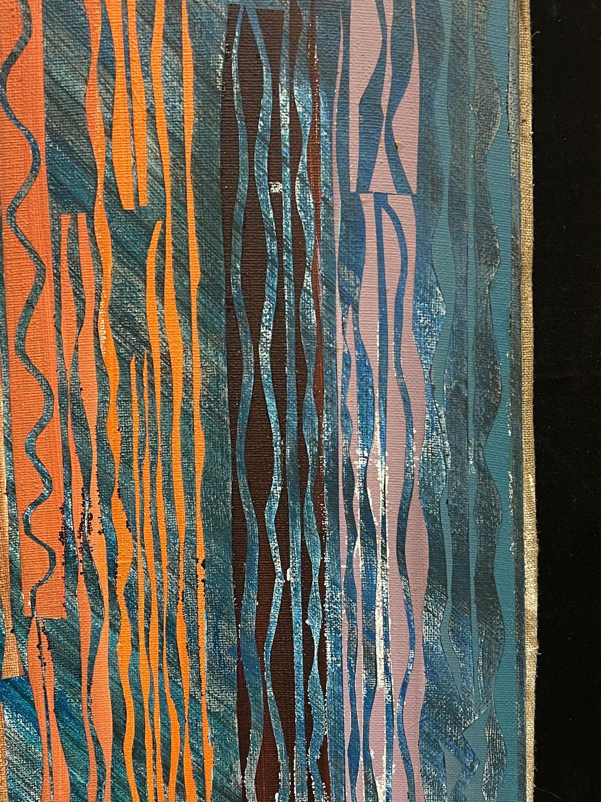 French 20th Century Vibrant Geometric Abstract Vertical Moody Colors - Abstract Expressionist Painting by Gilbert Pelissier