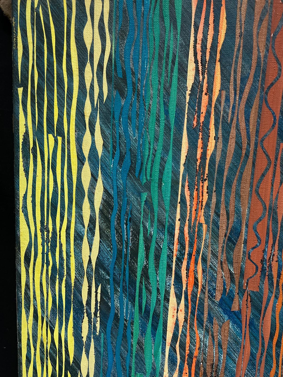 French 20th Century Vibrant Geometric Abstract Vertical Moody Colors - Gray Landscape Painting by Gilbert Pelissier