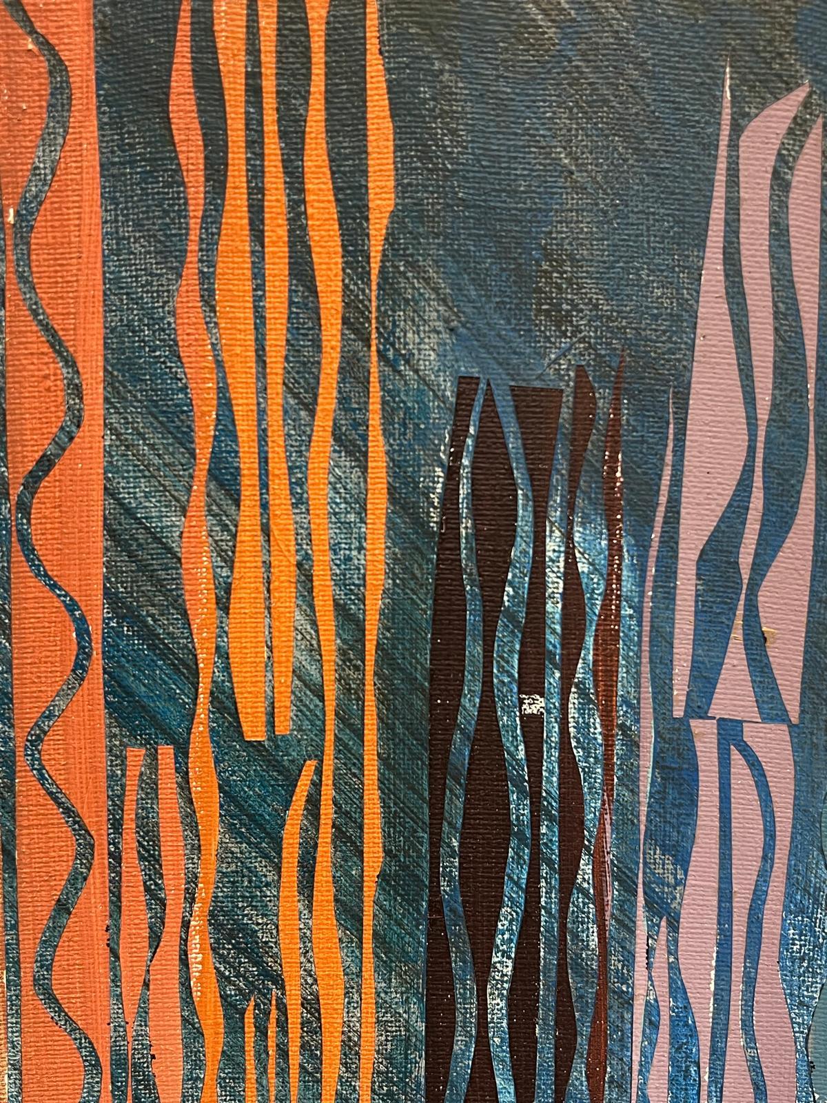 French 20th Century Vibrant Geometric Abstract Vertical Moody Colors For Sale 1