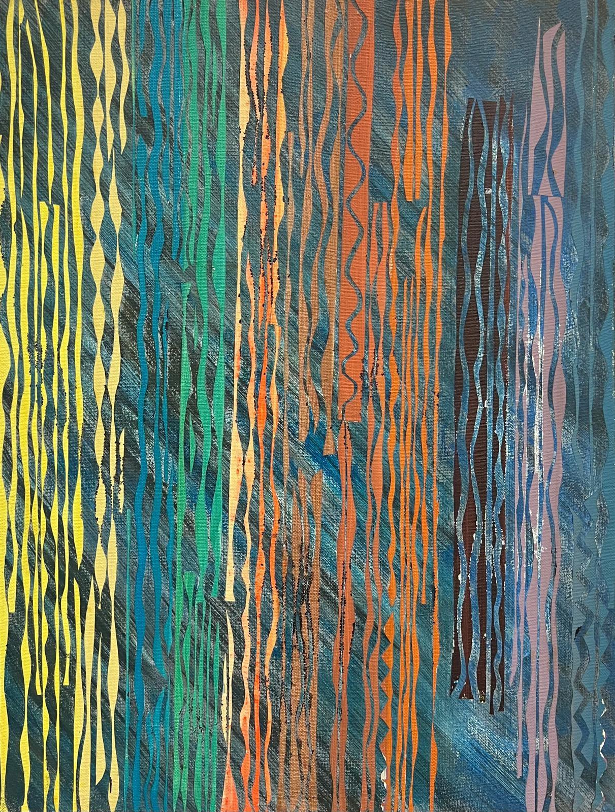 Gilbert Pelissier Landscape Painting - French 20th Century Vibrant Geometric Abstract Vertical Moody Colors