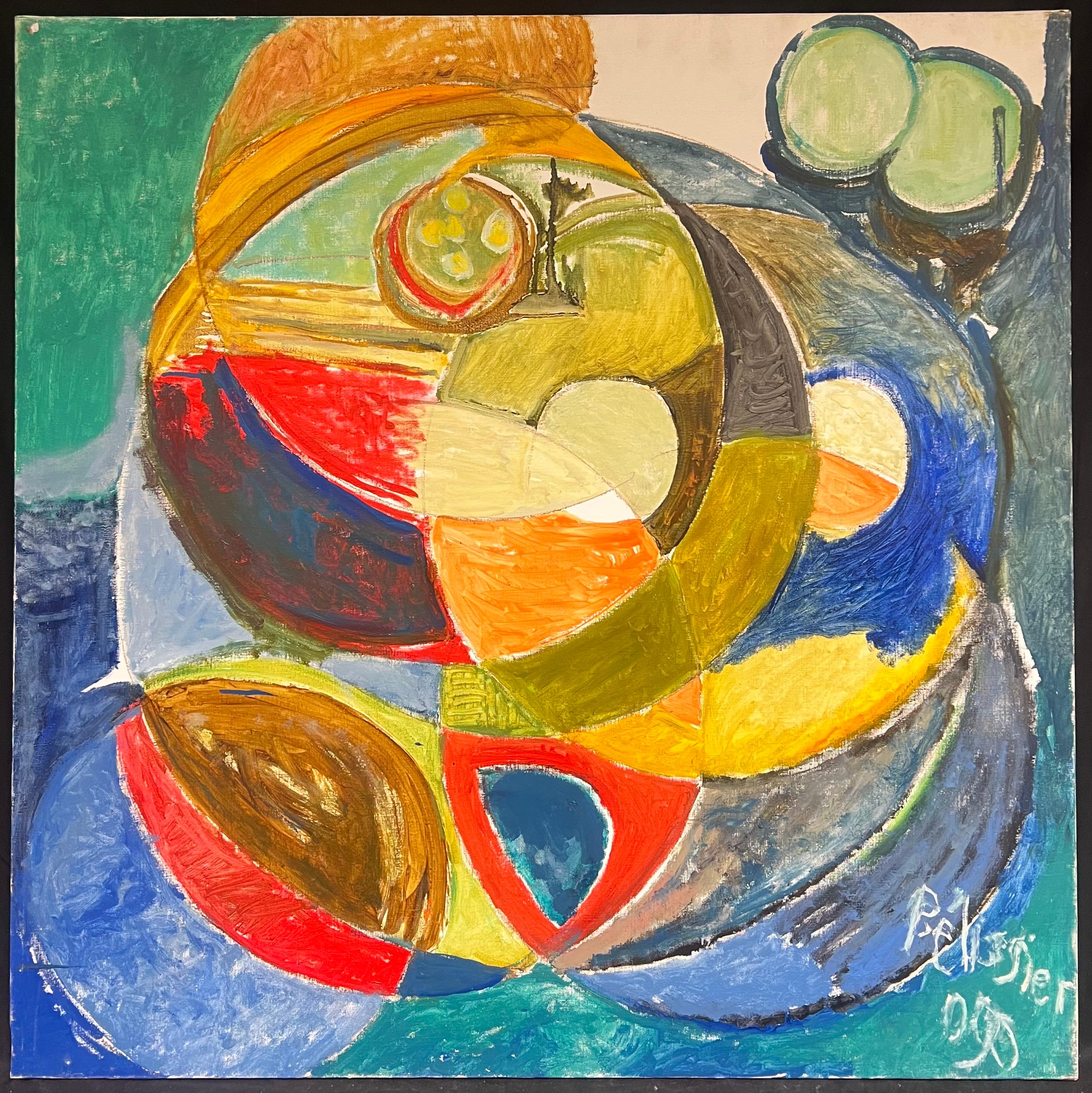 Astrazione geometrica vibrante del XX secolo Colori vivaci e forme dinamiche - Painting di Gilbert Pelissier