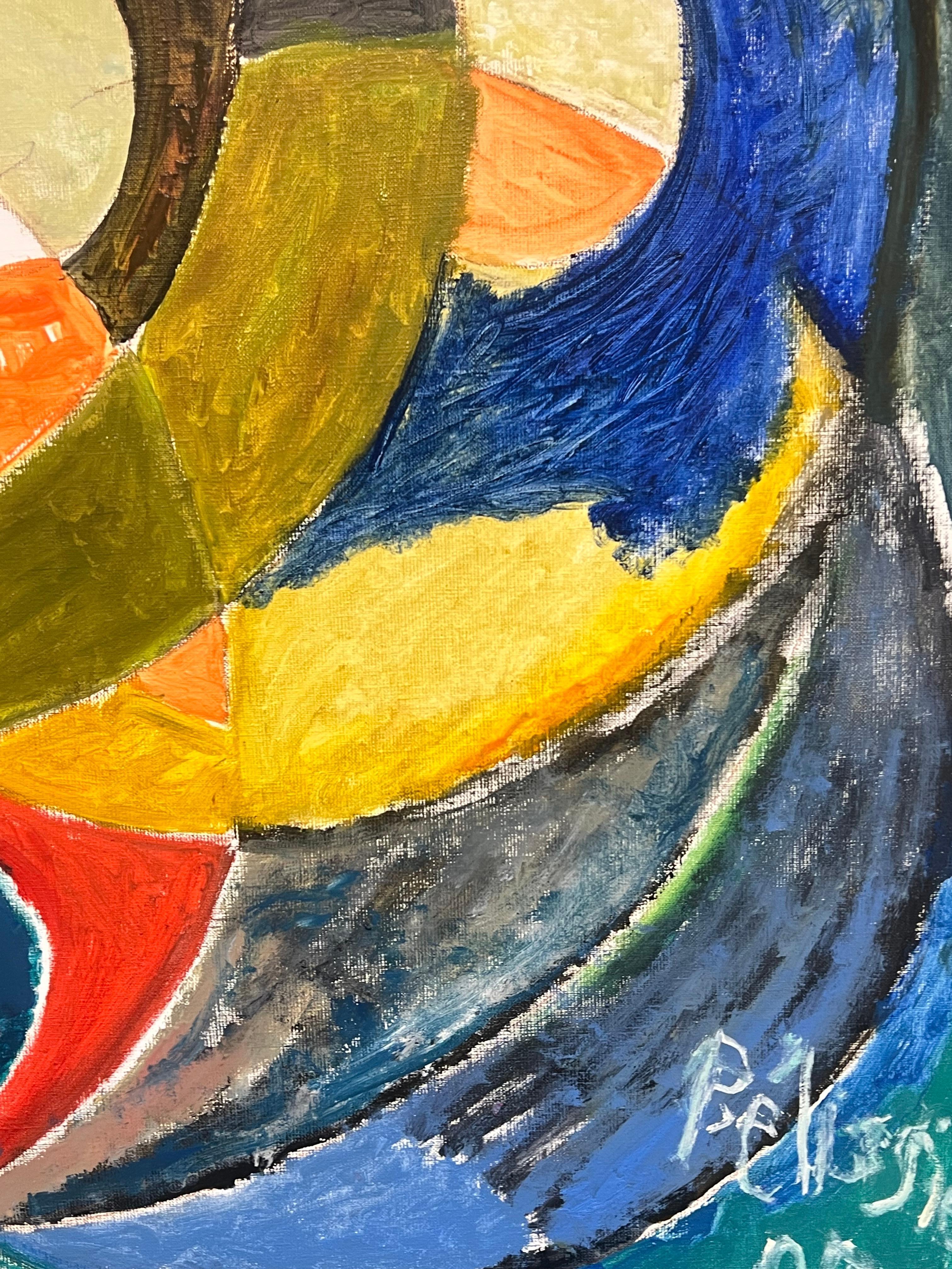 Astrazione geometrica vibrante del XX secolo Colori vivaci e forme dinamiche - Abstract Painting Marrone di Gilbert Pelissier