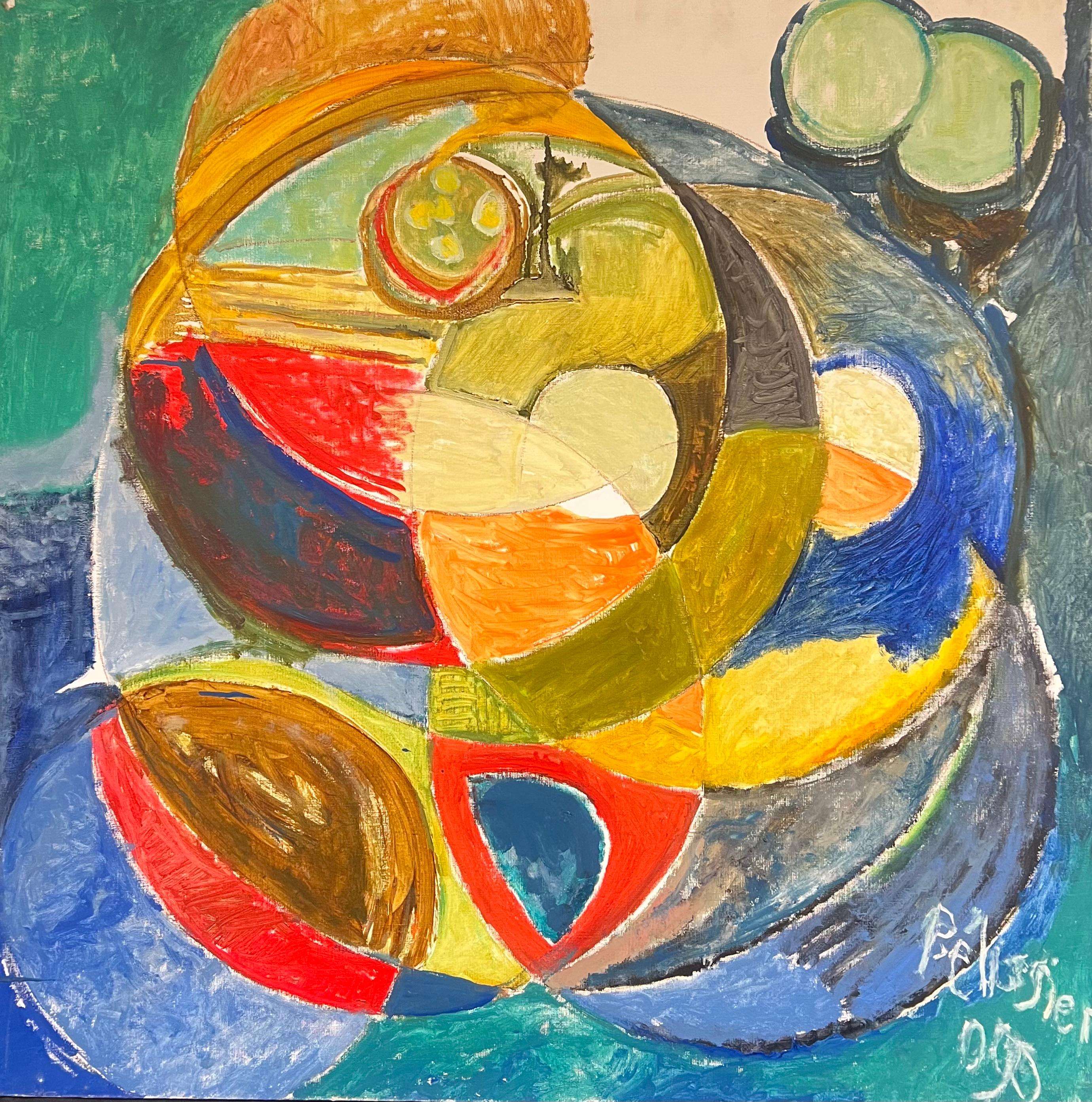 Abstract Painting di Gilbert Pelissier - Astrazione geometrica vibrante del XX secolo Colori vivaci e forme dinamiche