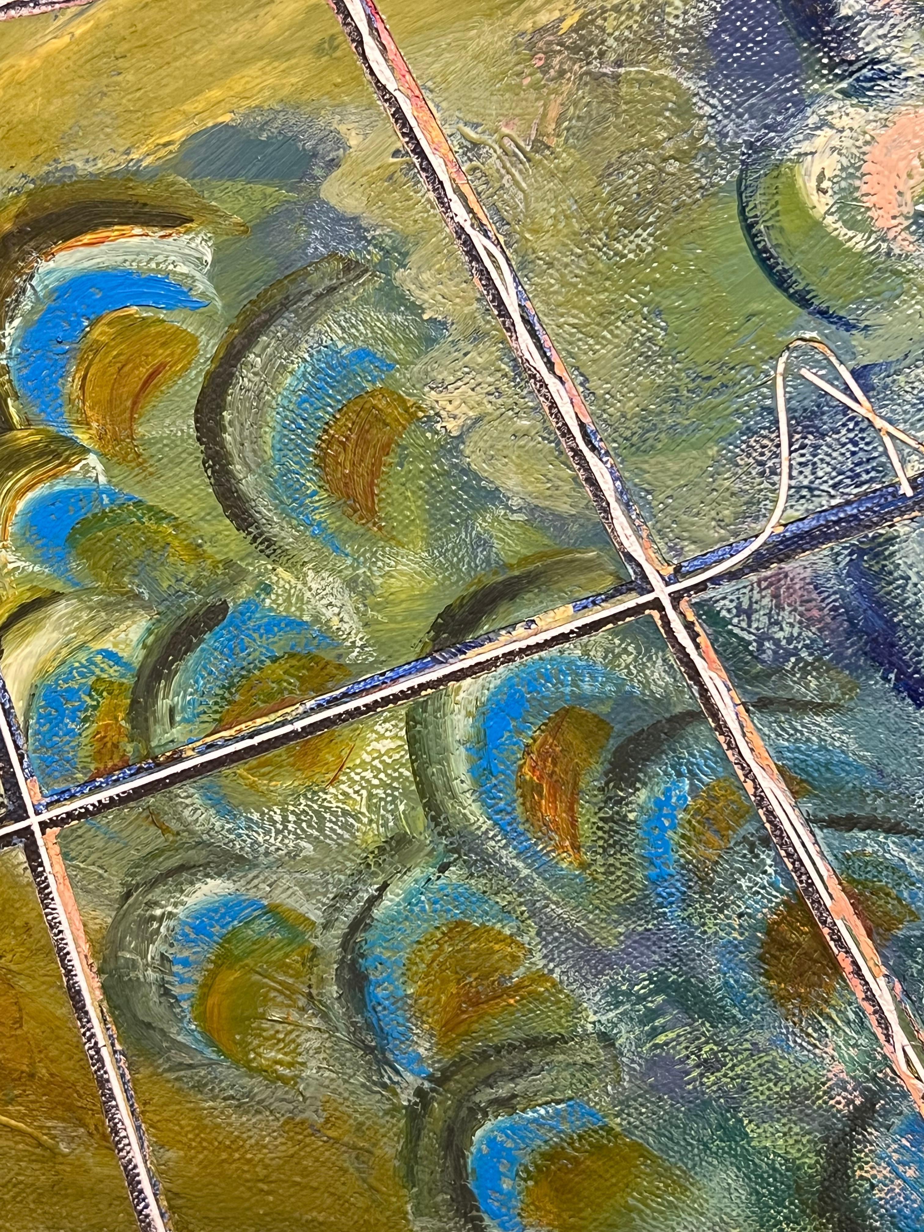 French 20th Century Vibrant Geometric Abstraction Interwoven Lines and Balls For Sale 1