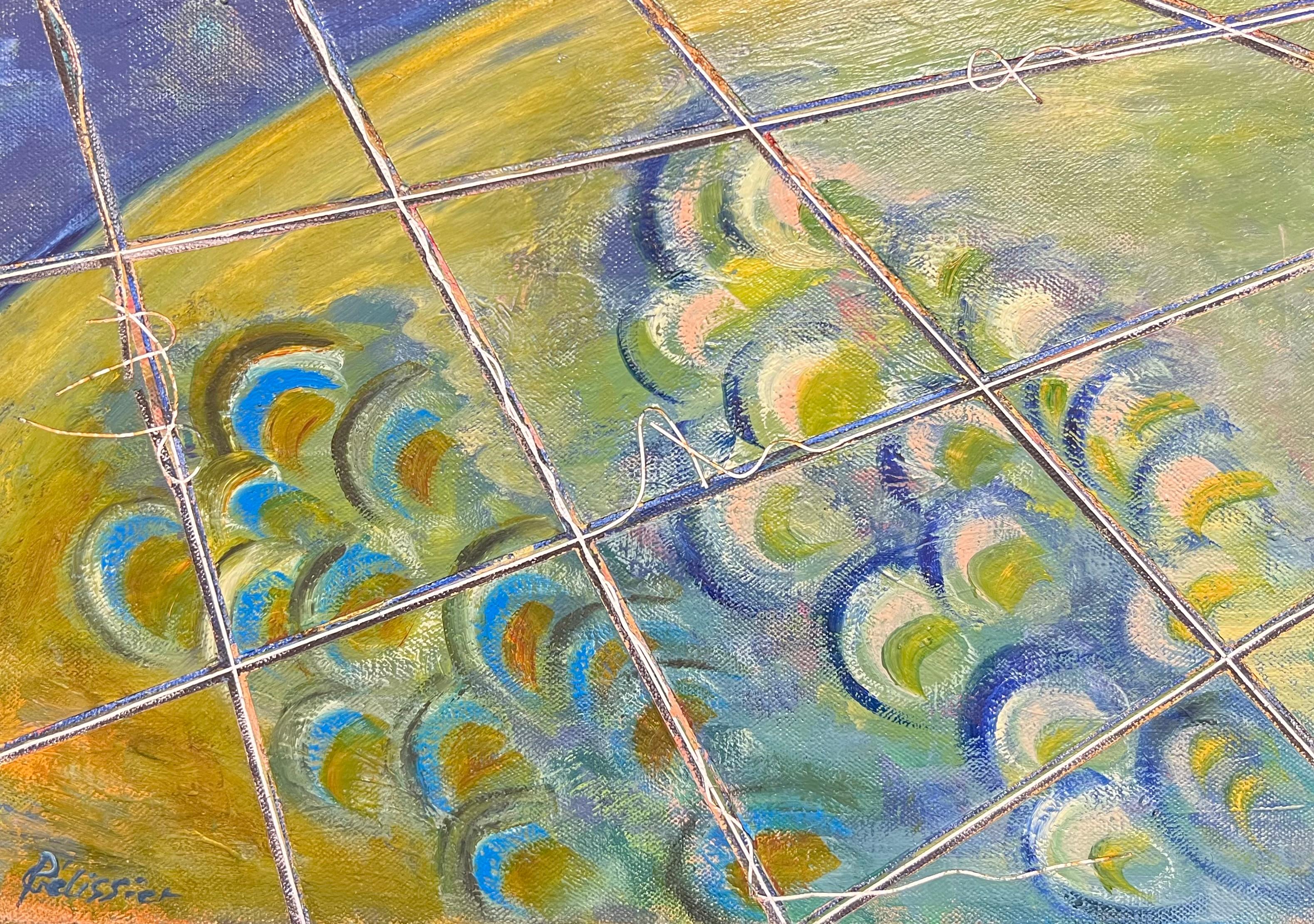 French 20th Century Vibrant Geometric Abstraction Interwoven Lines and Balls