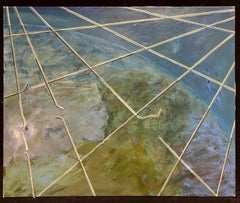 French 20th Century Vibrant Geometric Abstraction Snapped Line Green and Blue