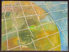 French 20th Century Vibrant Geometric Abstraction Yellow Green and Blue Lines