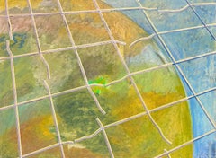 Französisch 20. Jahrhundert Lebendige Geometrische Abstraktion Gelb Grün und Blau Linien