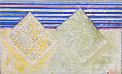 French 20th Century Vibrant Geometric Letter and Stripe Abstract