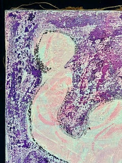 French 20th Century Vibrant Geometric Pink and Purple Quirky Abstract Figure