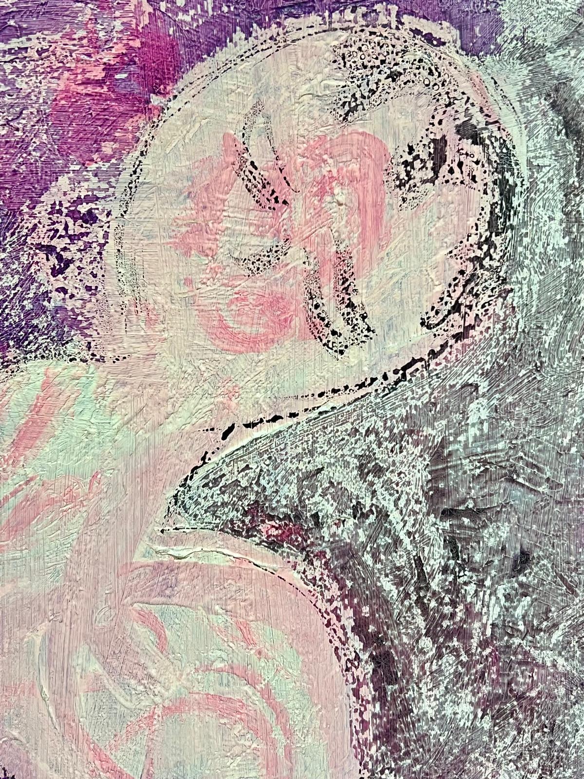 Figura astratta vibrante e geometrica rosa e viola del XX secolo francese - Painting Espressionismo astratto di Gilbert Pelissier