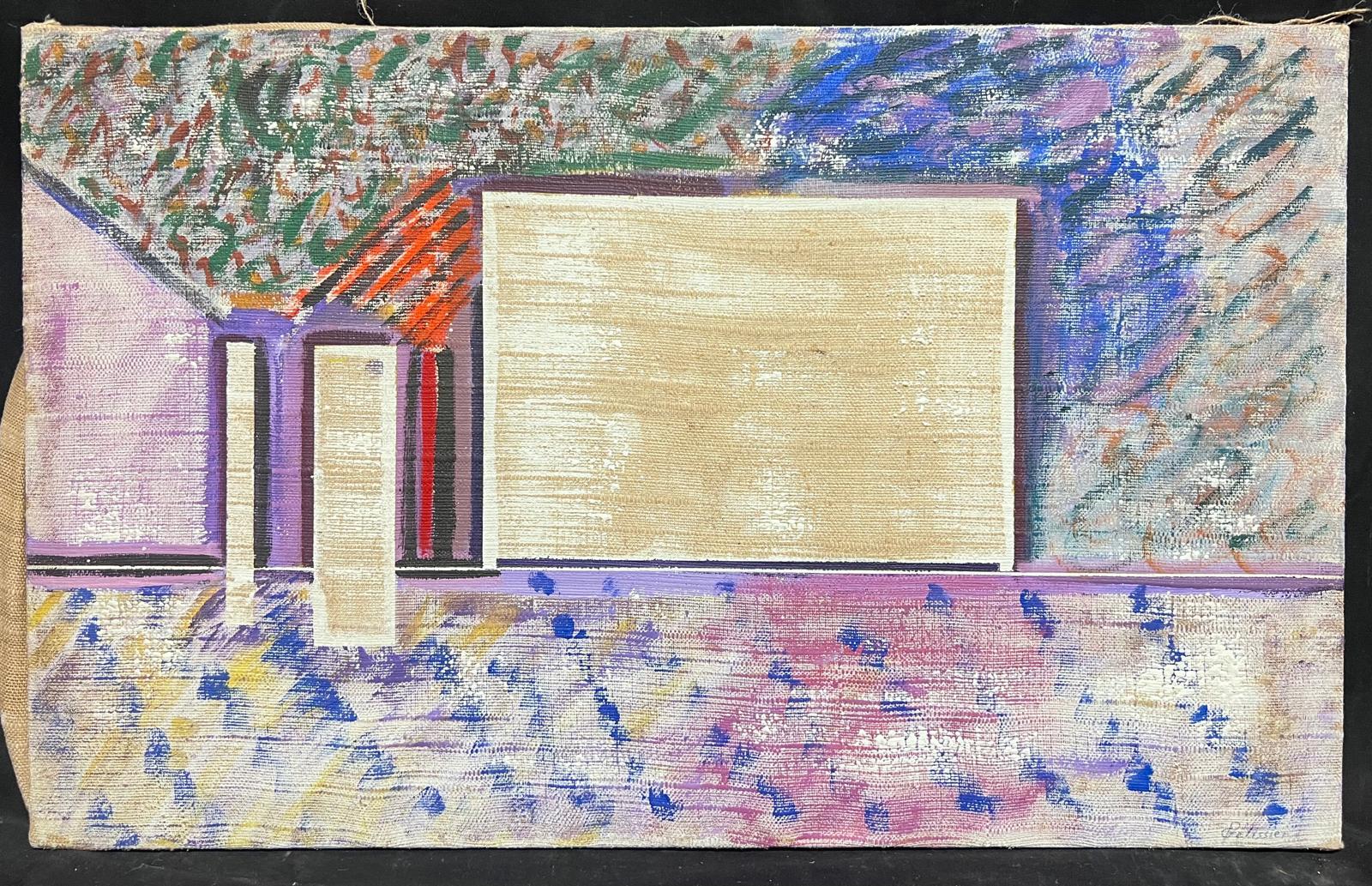 French 20th Century Vibrant Geometric Square Beige and Wacky Colour Abstract - Painting by Gilbert Pelissier