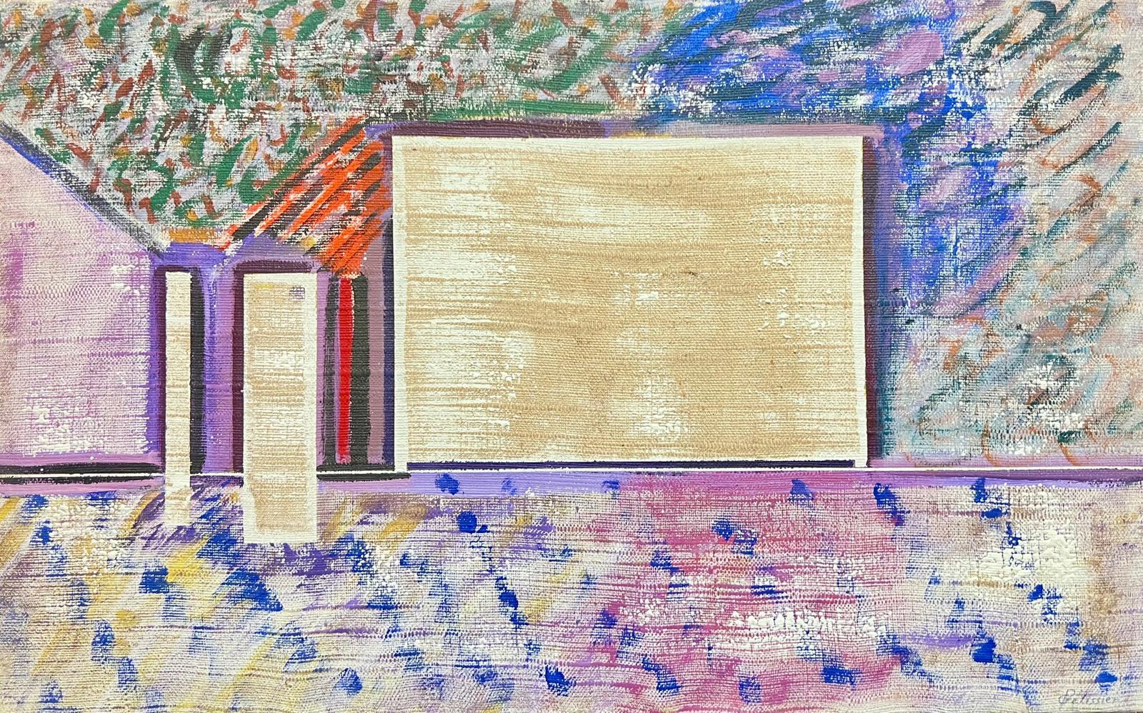 Gilbert Pelissier Landscape Painting - French 20th Century Vibrant Geometric Square Beige and Wacky Colour Abstract