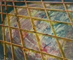 Vintage French 20th Century Yellow Abstract Grids Overlapping Blue Window