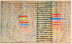 French Geometric Abstract Expressionist Circular Linear Composition Oil Painting