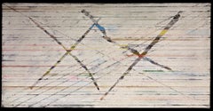 Pintura al óleo francesa de composición lineal en blanco, de estilo expresionista abstracto geométrico