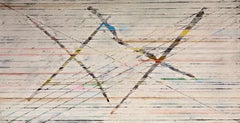 French Geometric Abstract Expressionist Linear White Composition Oil Painting