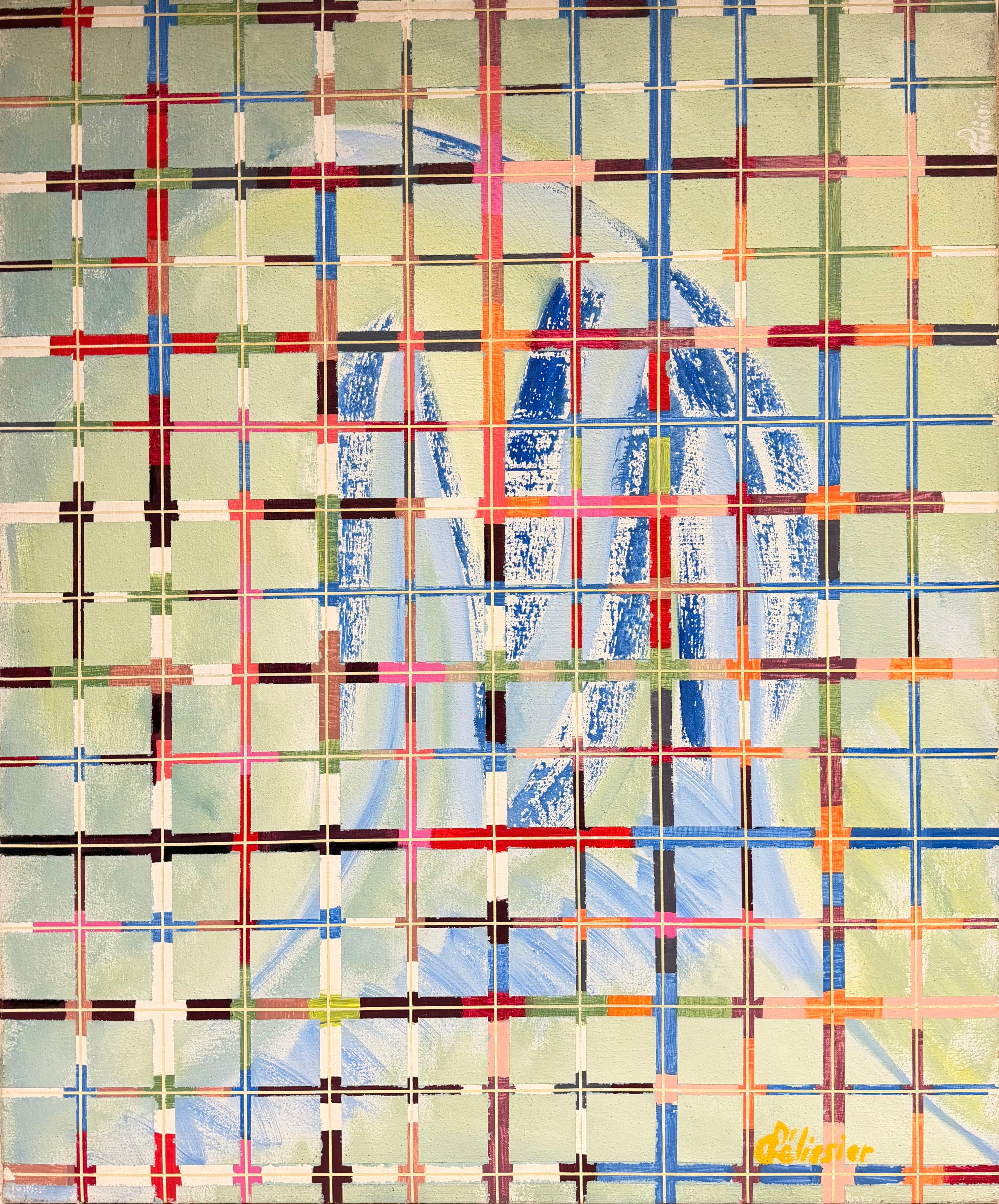 French Geometric Abstract Grid Composition with Multicolour Lines and Grids