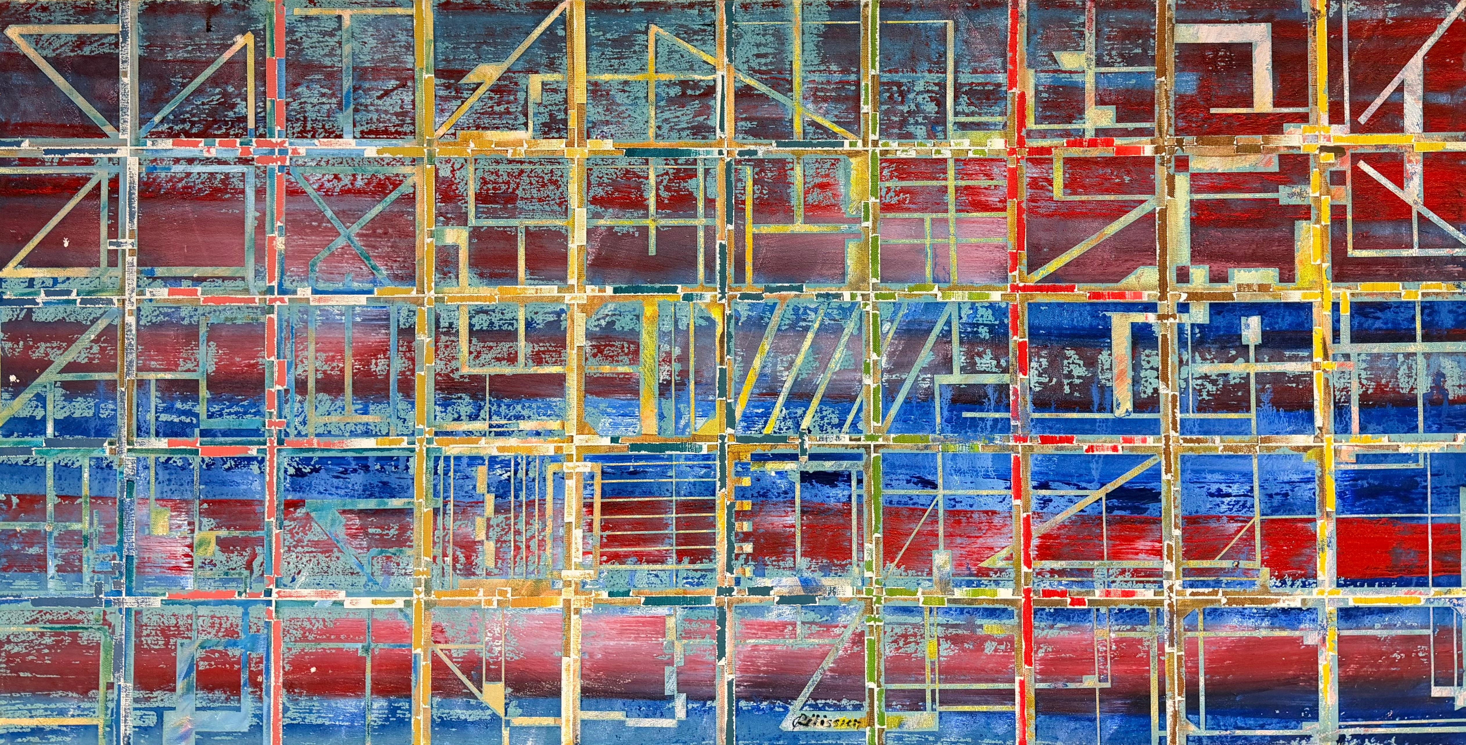 Geometric Abstract with Bold Colours French 20th Century Modernist Painting