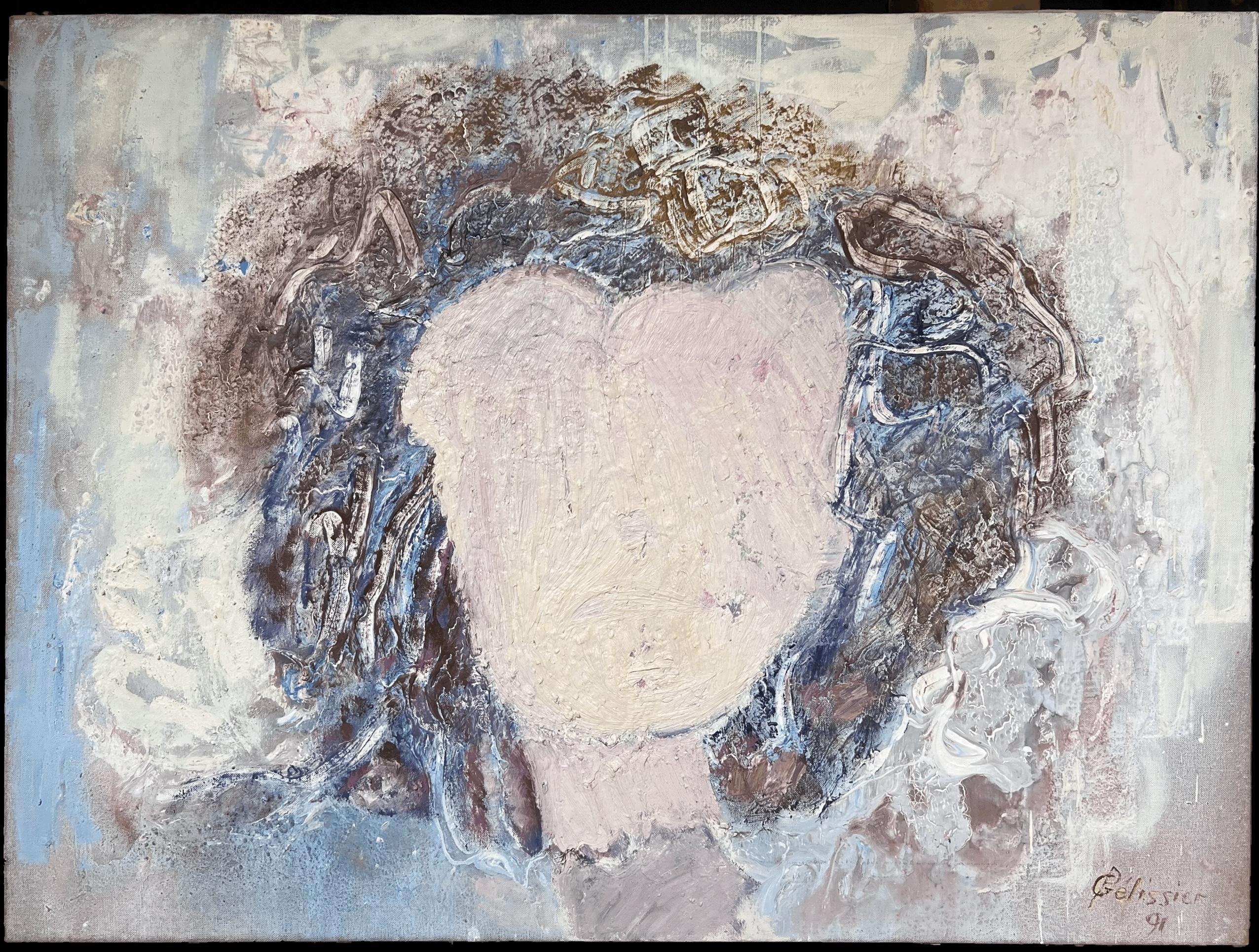 Graues abstraktes Portrait eines Kopfes ohne Gesichtszüge Französisches Gemälde des 20. – Painting von Gilbert Pelissier