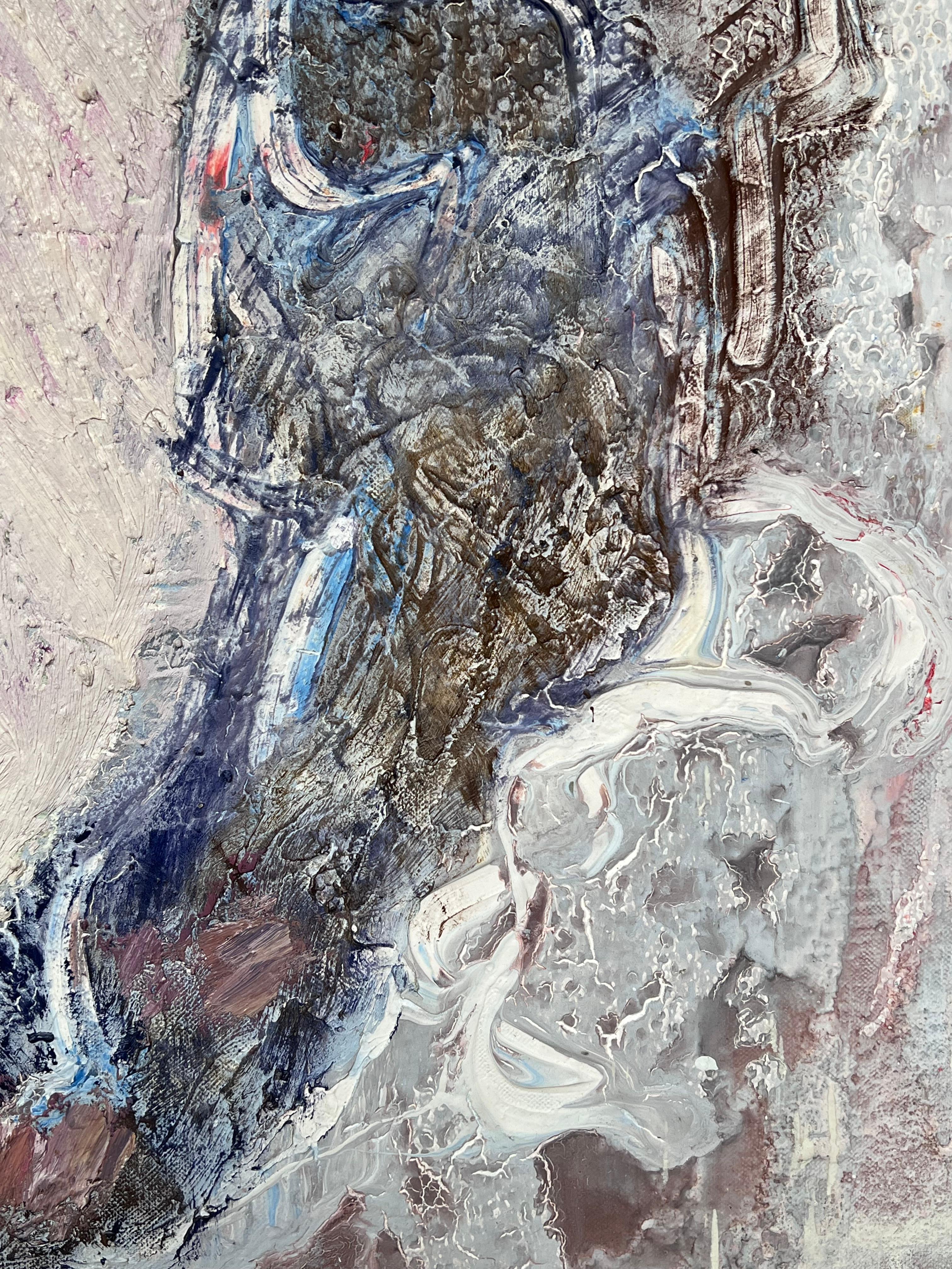 Graues abstraktes Portrait eines Kopfes ohne Gesichtszüge Französisches Gemälde des 20. (Abstrakter Expressionismus), Painting, von Gilbert Pelissier