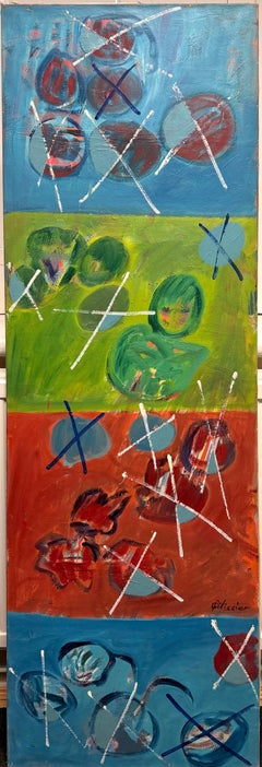 Huge 20thC French Colourful Block Geometric Abstract Expressionist Oil Painting