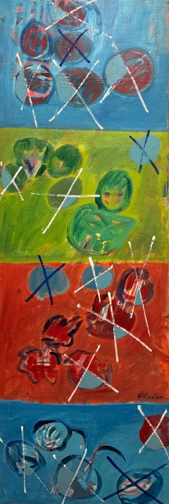 Huge 20thC French Colourful Block Geometric Abstract Expressionist Oil Painting