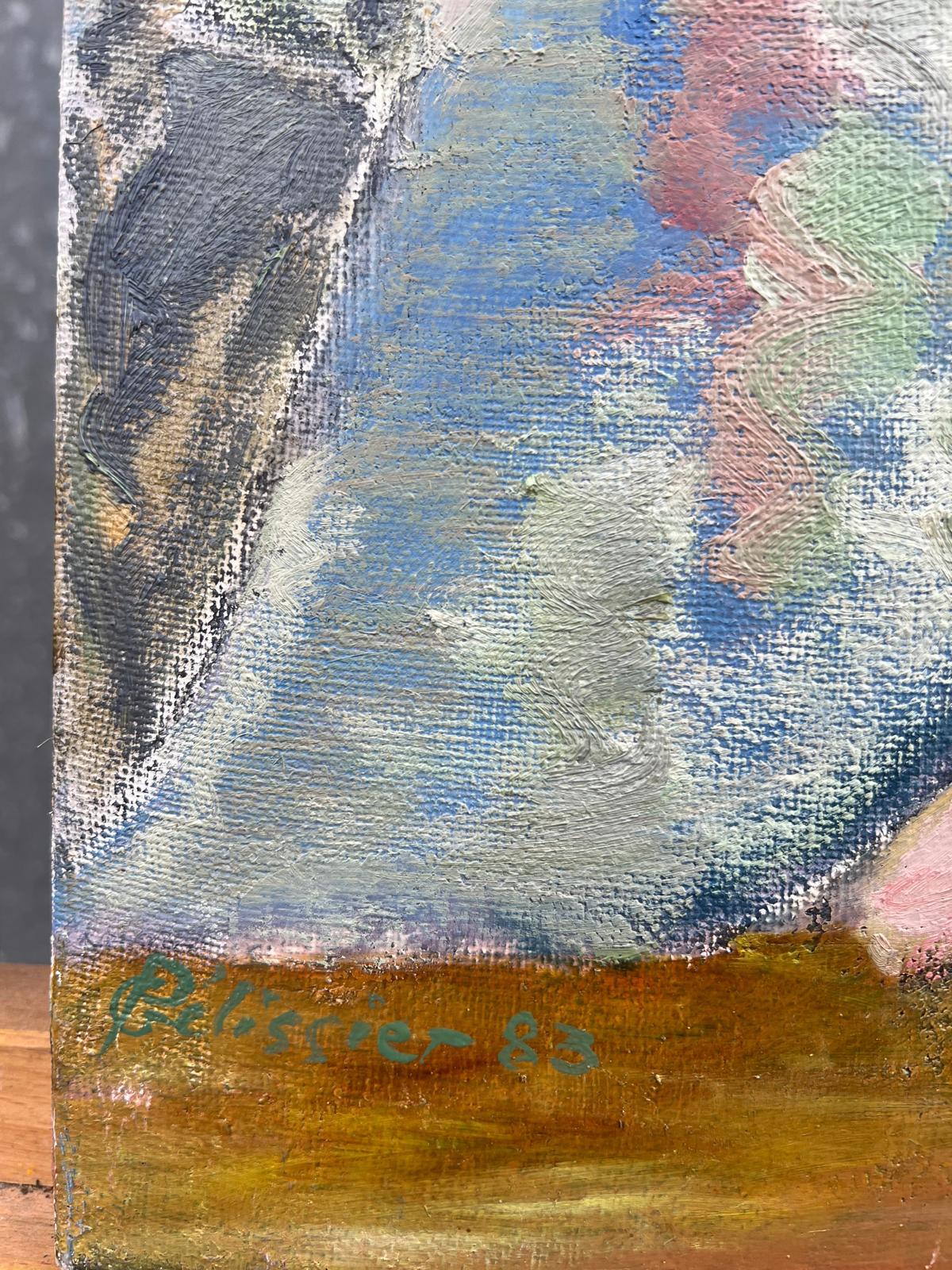 Enorme paisaje abstracto francés del siglo XX con suaves tonos pastel y texturas - Landscape Painting Gris de Gilbert Pelissier