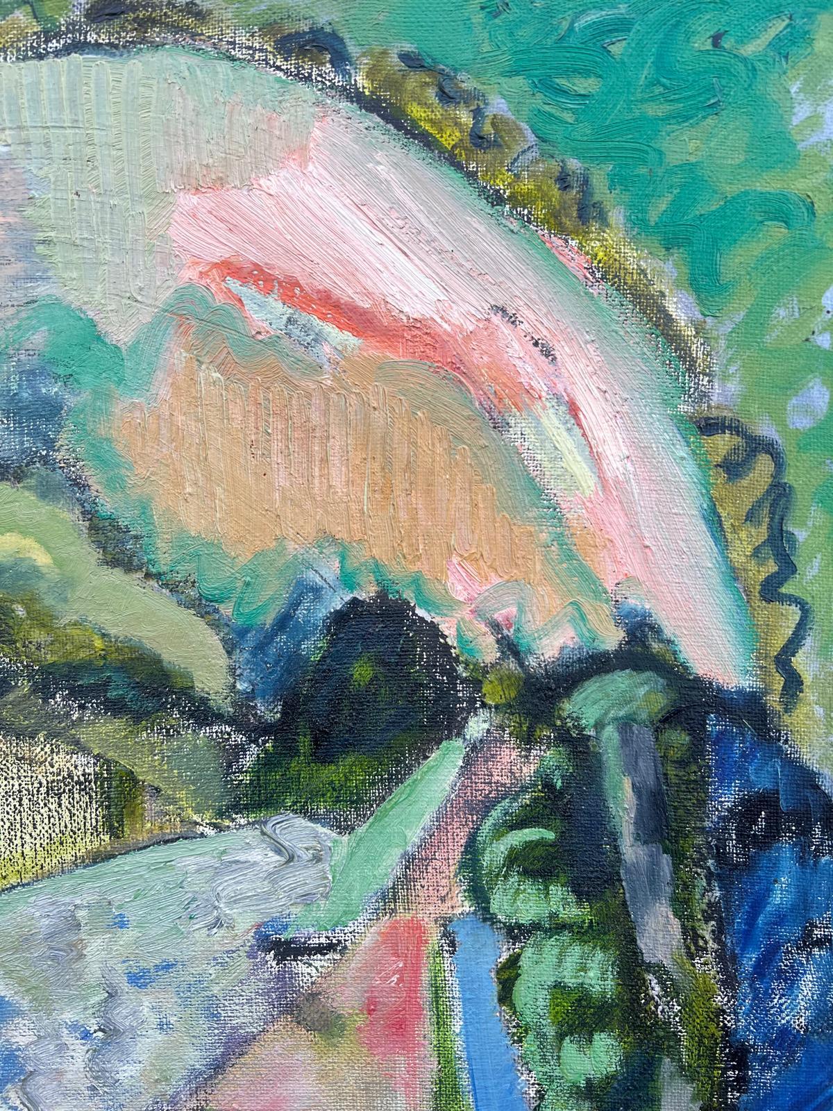 Enorme paisaje abstracto francés del siglo XX con suaves tonos pastel y texturas en venta 1
