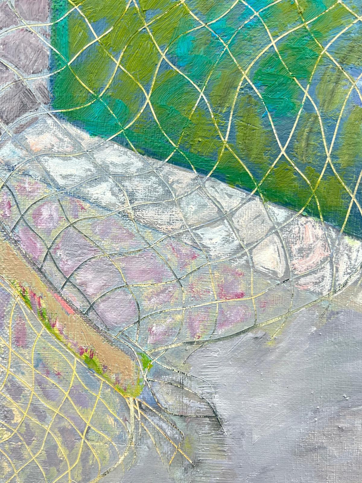 Enorme dipinto francese del XX secolo con mare illuminato dal sole e rete su sfondo astratto - Painting Espressionismo astratto di Gilbert Pelissier