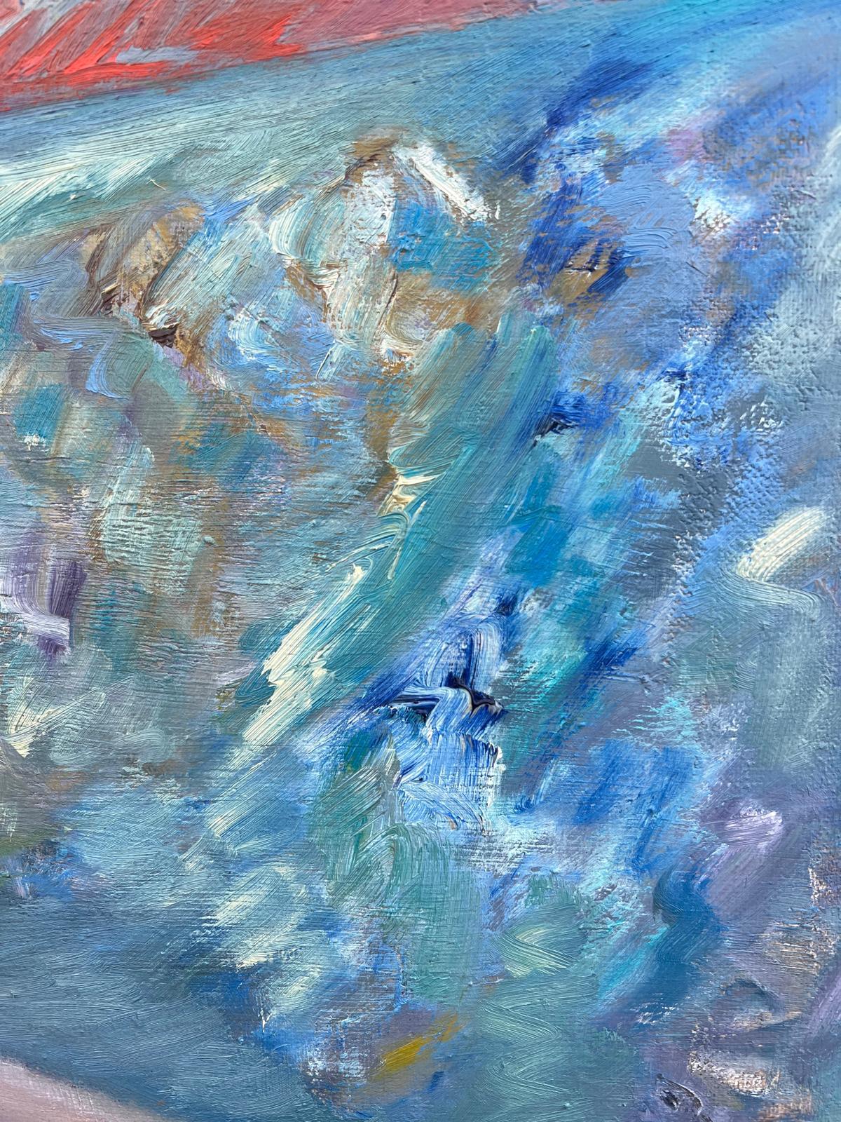 Enorme dipinto francese del XX secolo con mare illuminato dal sole e rete su sfondo astratto - Abstract Painting Grigio di Gilbert Pelissier
