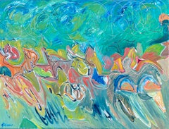 Enorme Pintura Francesa del Siglo XX Ritmos de Color Expresión Abstracta Paisaje