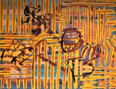 Enorme pintura abstracta francesa del siglo XX con colores vivos