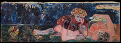 Large French 20th C. Reclining Female Abstract Figures Figurative Oil Painting