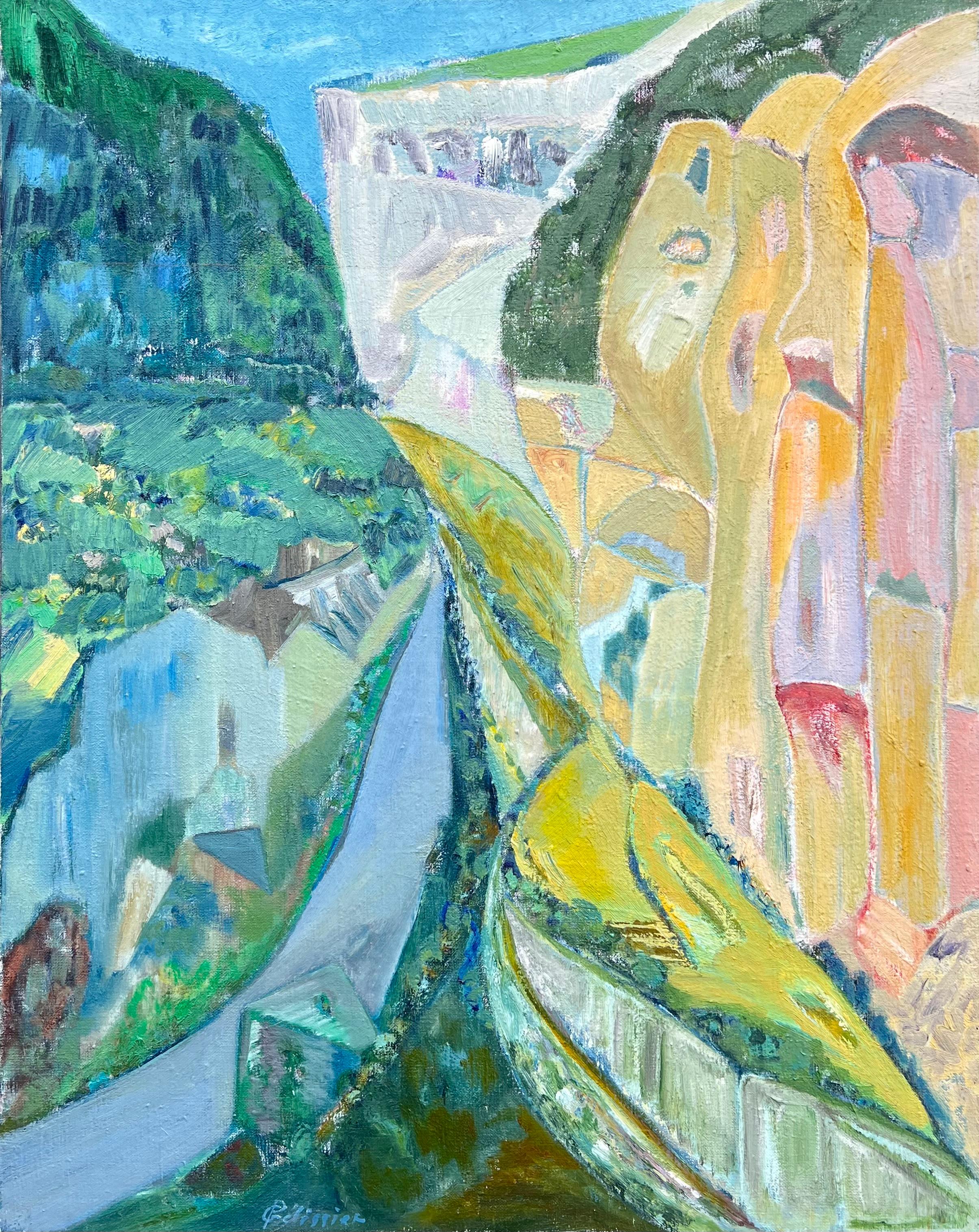 Landscape Painting di Gilbert Pelissier - Grande paesaggio astratto francese del XX secolo Gorges De Verdon Provence