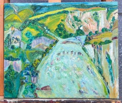 Gran paisaje abstracto francés del siglo XX Colinas ondulantes y exuberantes valles