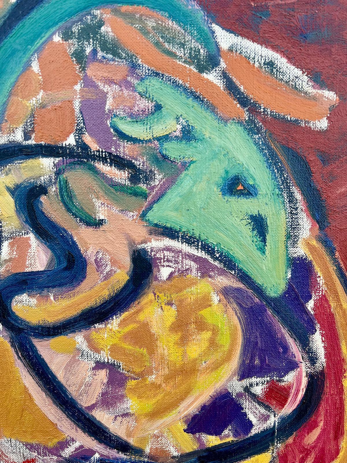 Large French 20th Century Painting Vibrant Bold Colours Dynamic Shapes Abstract - Brown Abstract Painting by Gilbert Pelissier