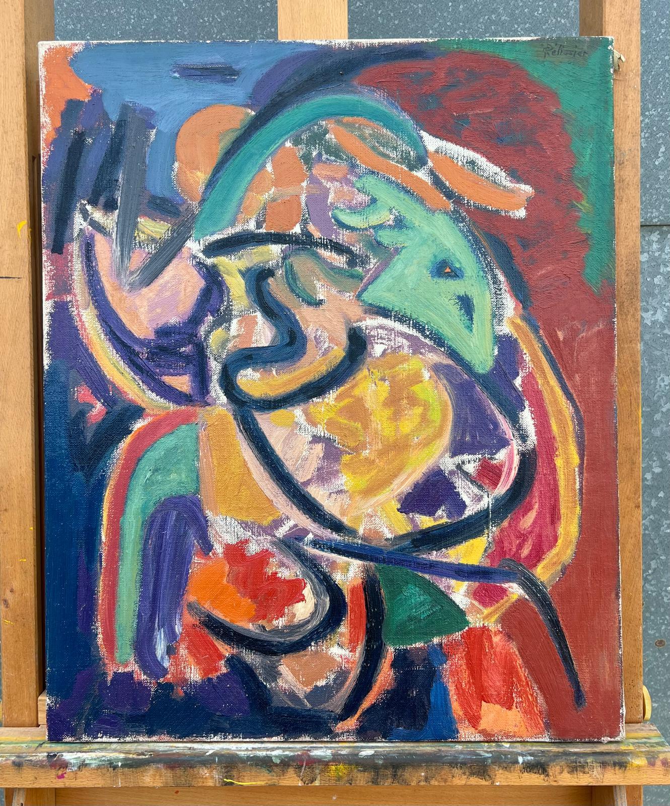 Abstract Expressionist Composition
by Gilbert Pelissier (French born 1924)
signed, inscribed verso
oil painting on canvas, unframed
canvas size: 24 x 20 inches
condition: overall very good, a few minor surface scuffs from being stored in the artists