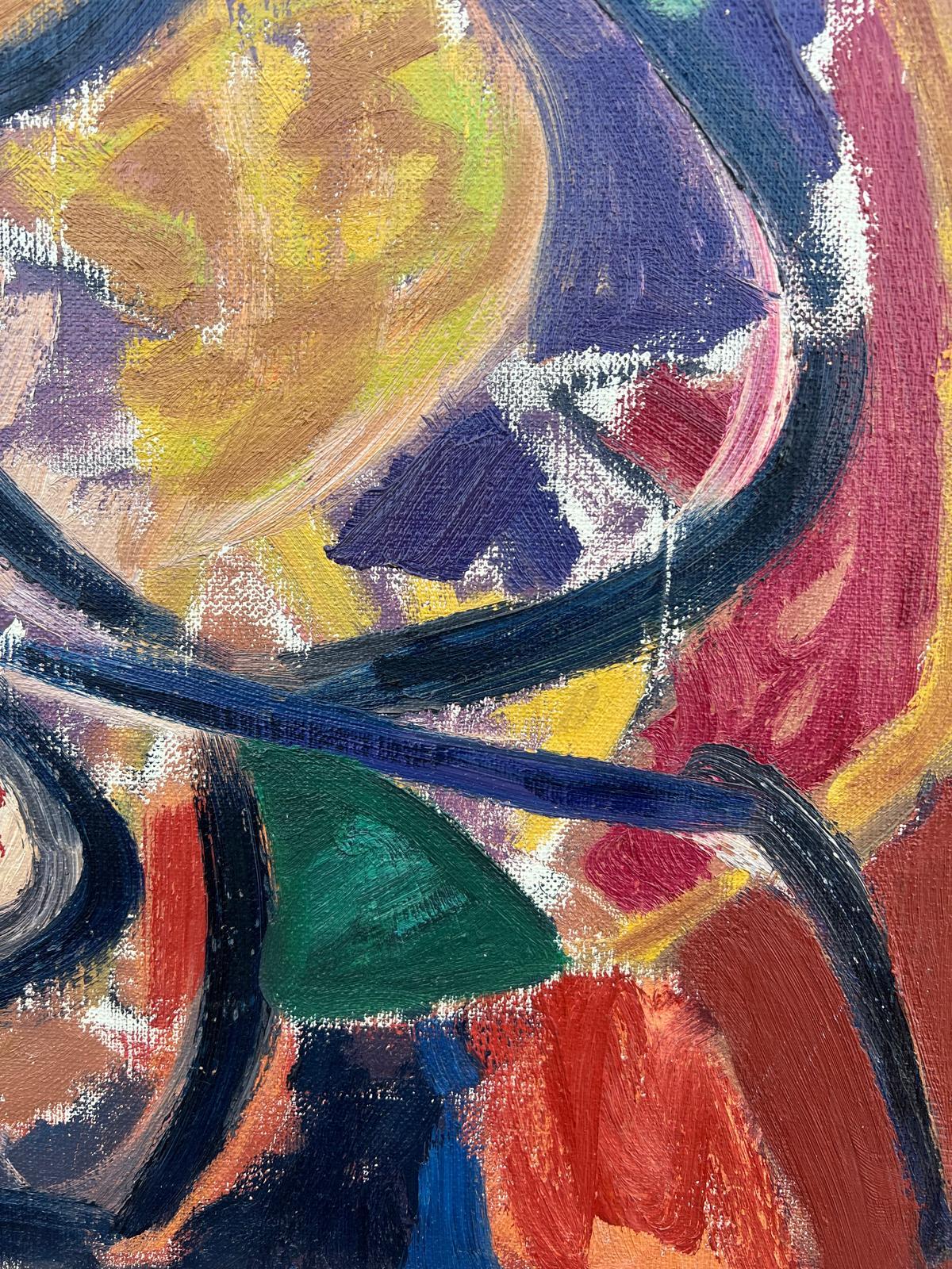 Large French 20th Century Painting Vibrant Bold Colours Dynamic Shapes Abstract For Sale 1