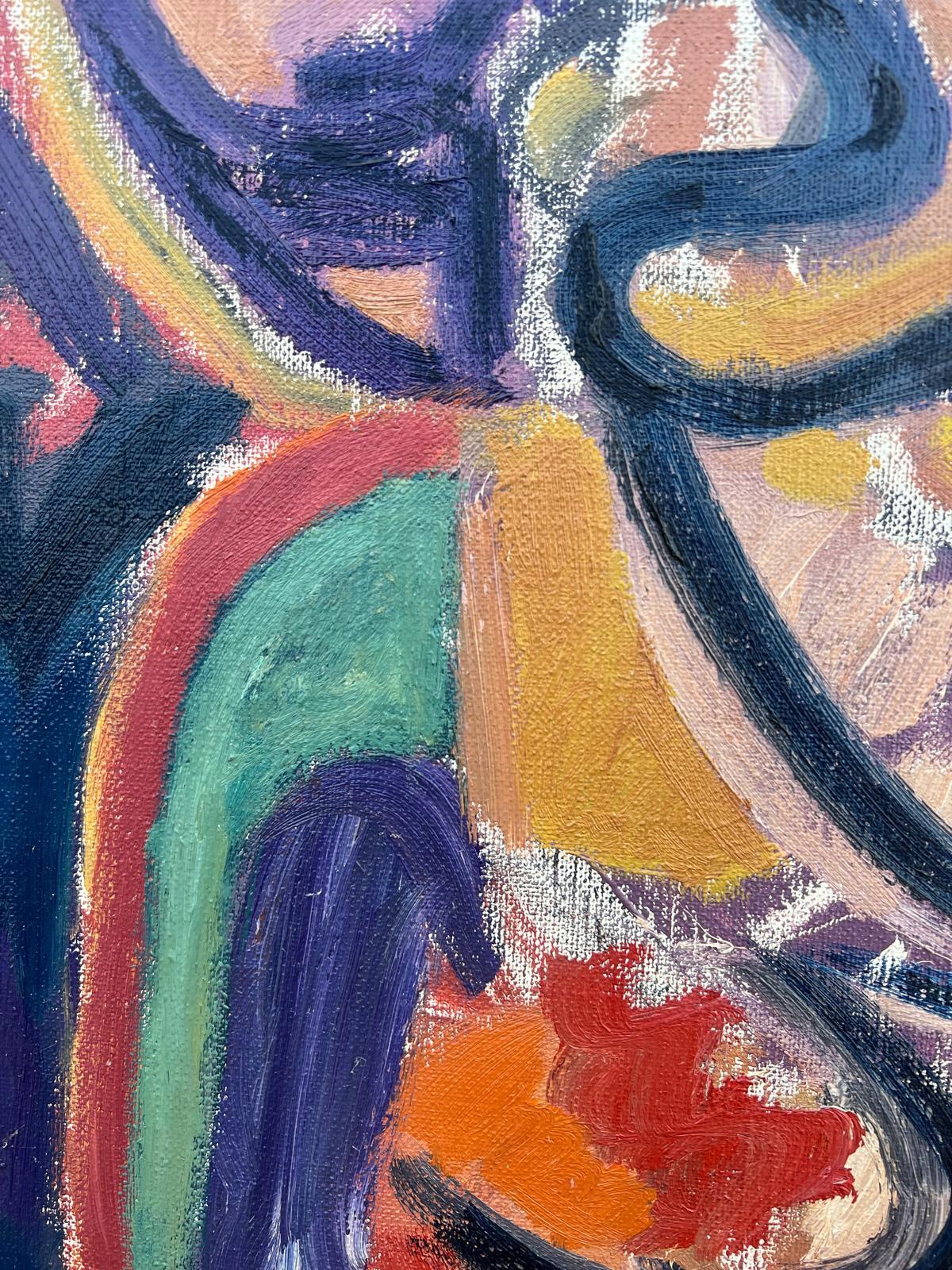 Large French 20th Century Painting Vibrant Bold Colours Dynamic Shapes Abstract For Sale 2