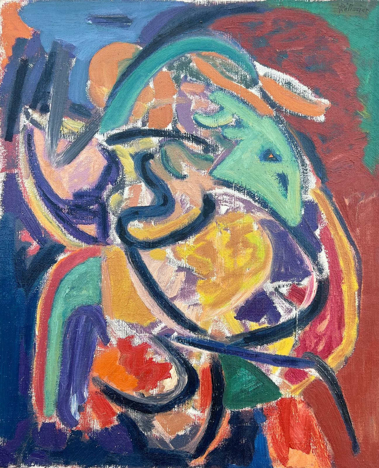 Gilbert Pelissier Abstract Painting - Large French 20th Century Painting Vibrant Bold Colours Dynamic Shapes Abstract