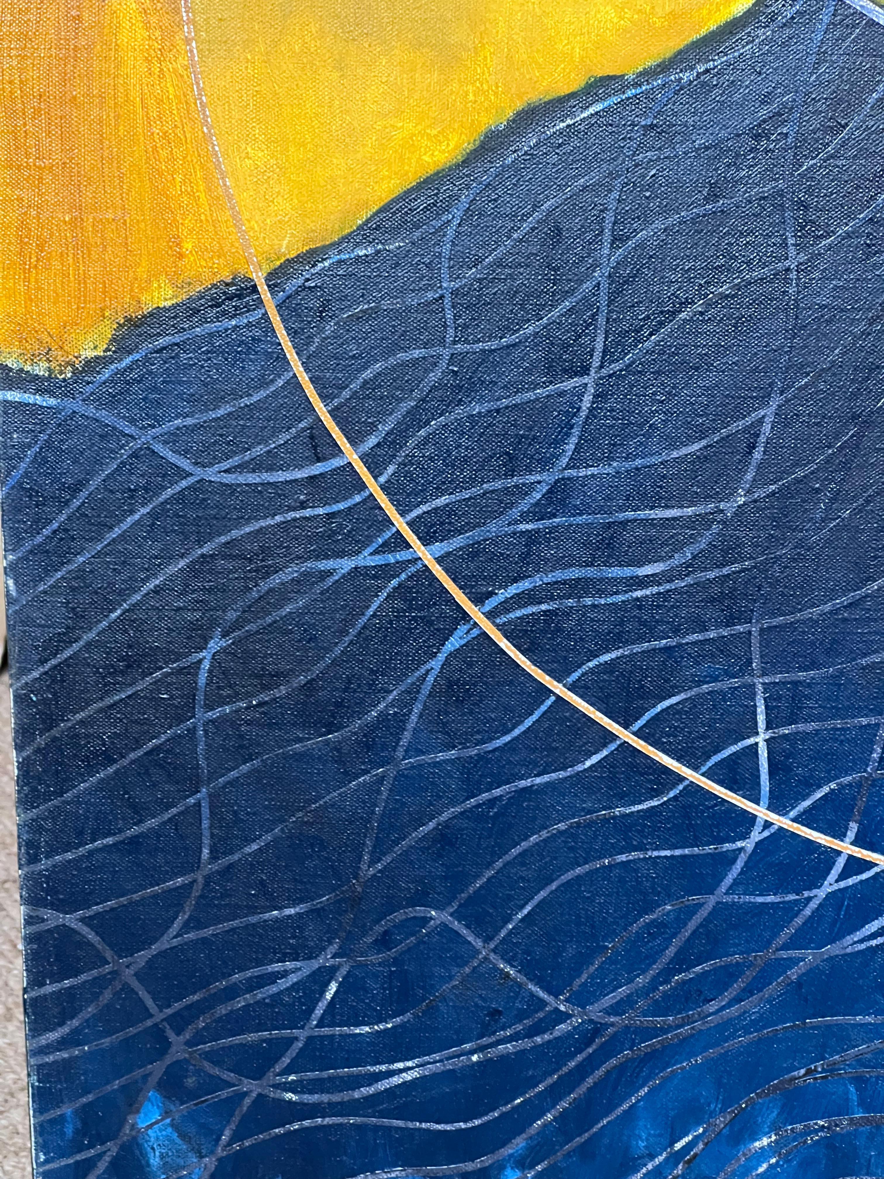 Navy and Gold Overlapping Circle Abstract French 20th Century Painting - Purple Abstract Painting by Gilbert Pelissier