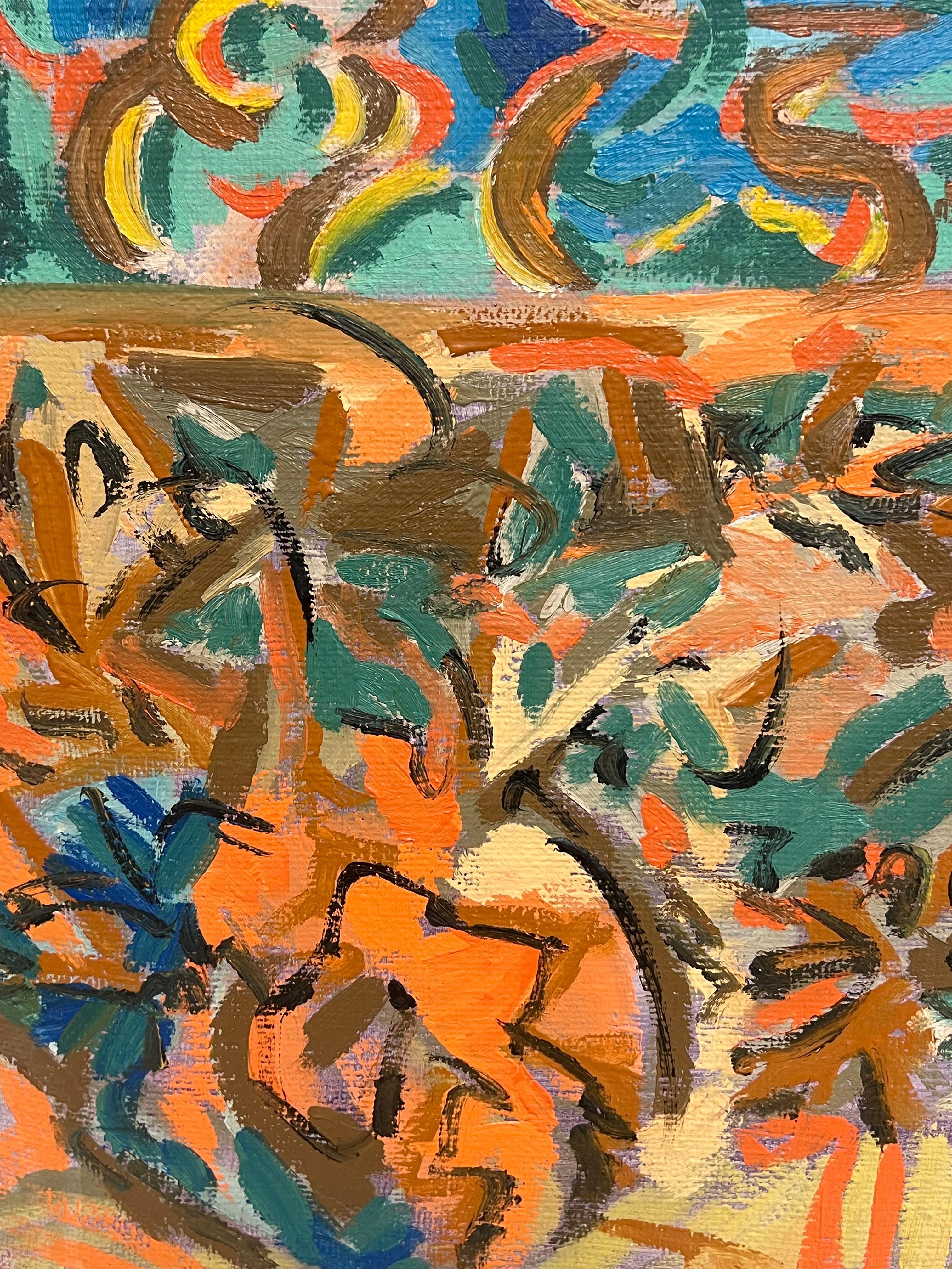 Pittura astratta francese del XX secolo con vortice arancione e blu in vendita 5