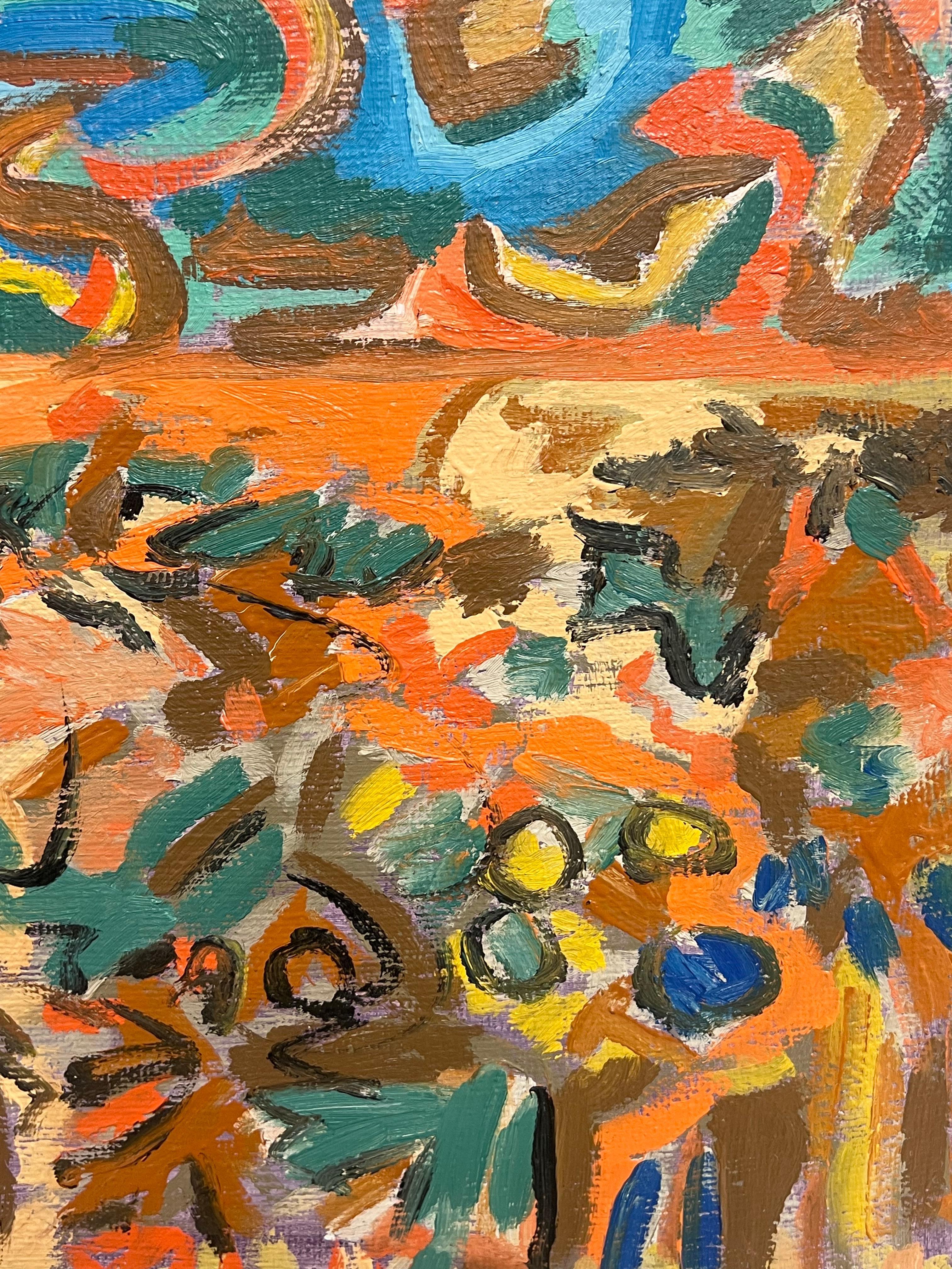 Pittura astratta francese del XX secolo con vortice arancione e blu - Painting Espressionismo astratto di Gilbert Pelissier