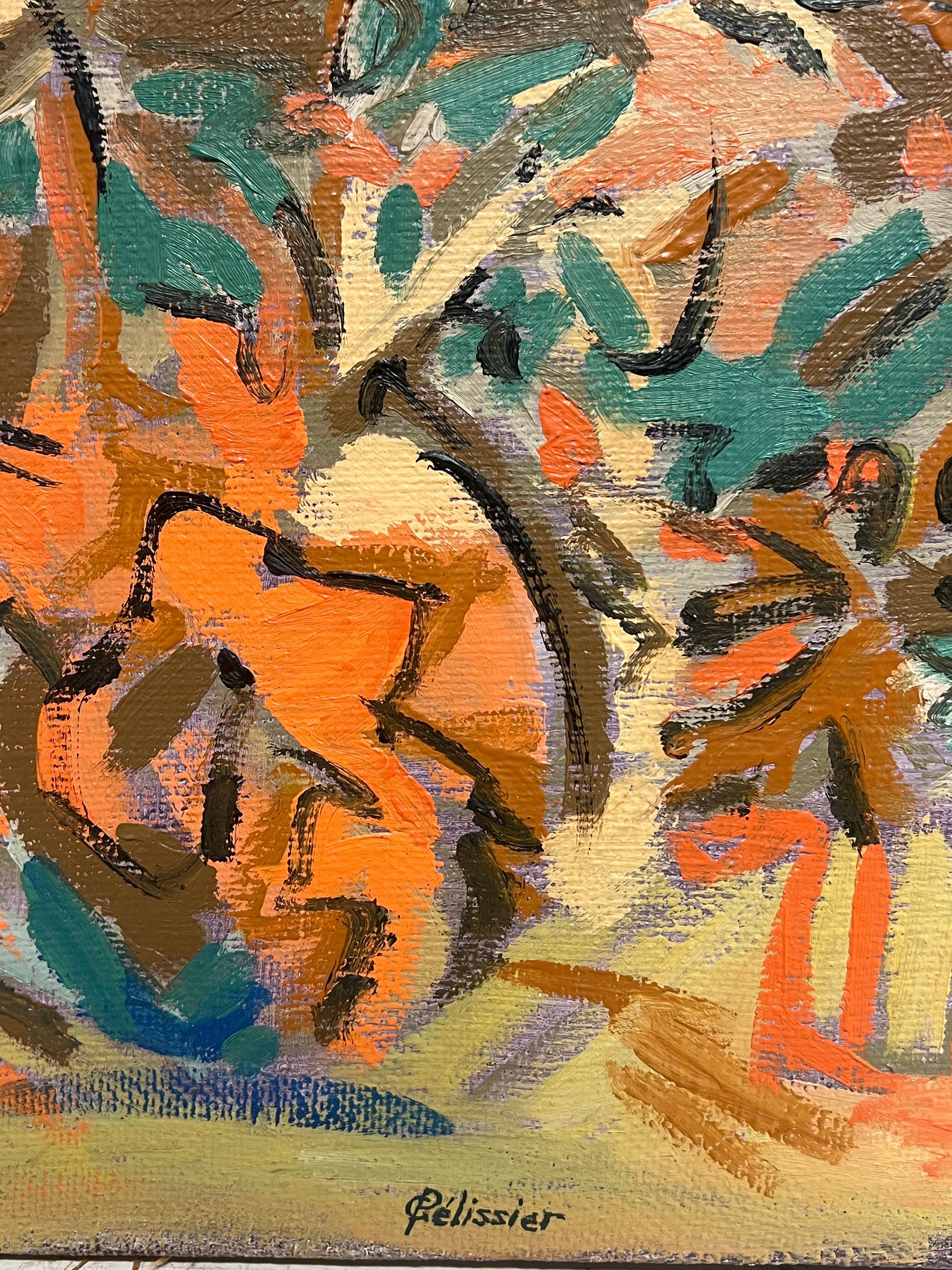 Pittura astratta francese del XX secolo con vortice arancione e blu in vendita 4